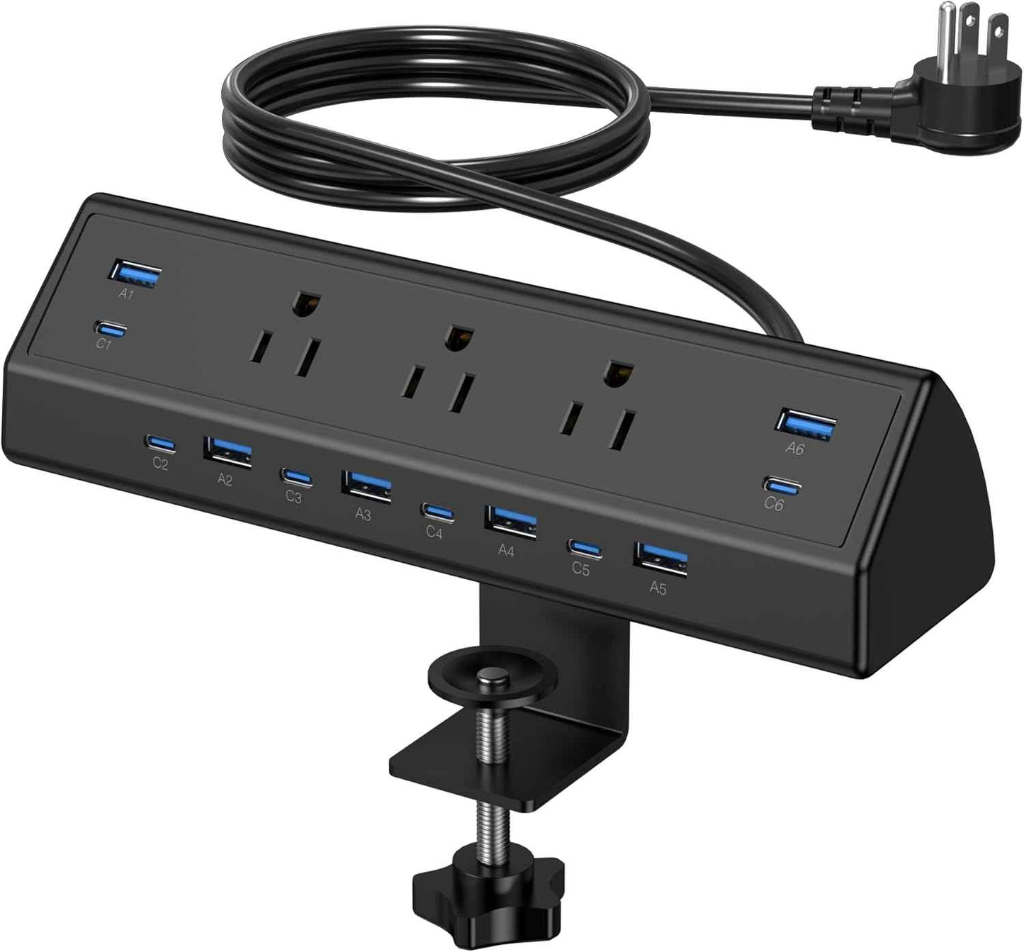 Jgstkcity Desk Clamp Power Strip USB C,40W Total Fast Charging Station,4 PD 20W USB C Ports,Desk Edge Mount Surge Protector,5 Outlets,Fit 1.96" Tabletop Edge,ETL Listed