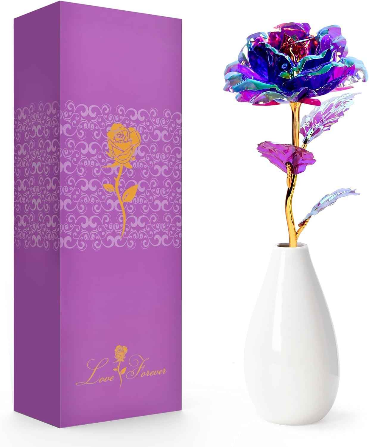 Tmacker Valentines Galentines Day Gifts for Her Mom Wife Girlfriend Artificial Rose Flowers with Vase Mothers Day Birthday Gifts for Women Grandma Sister Anniversary Thanksgiving Wedding Christmas