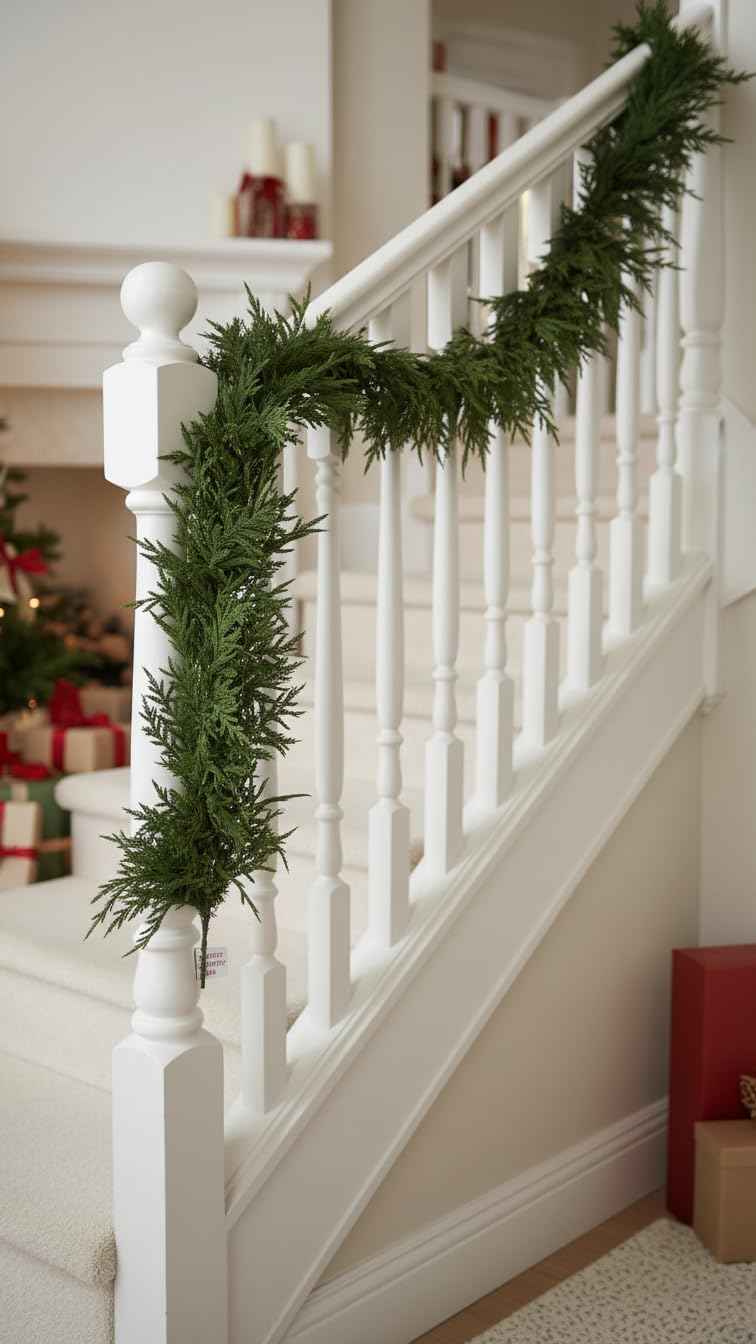 9ft Handmade Christmas Garland,Artificial Norfolk Pine Needles Greenery Seasonal Garland for Christmas Firepalce Winter Holiday Indoor Outdoor Decoration