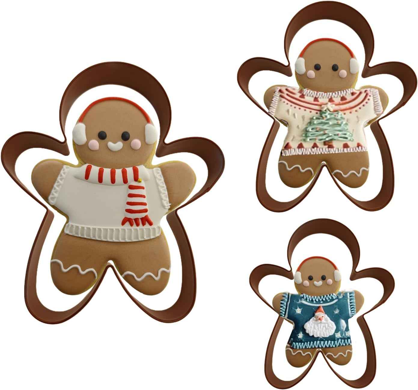3PCs Gingerbread Man Cookie Cutters, Assorted Size 5.12" 4.13" 3.11" Large Christmas Cookie Cutter Set Molds Holiday Cookies Cutters Shapes,Stainless Steel