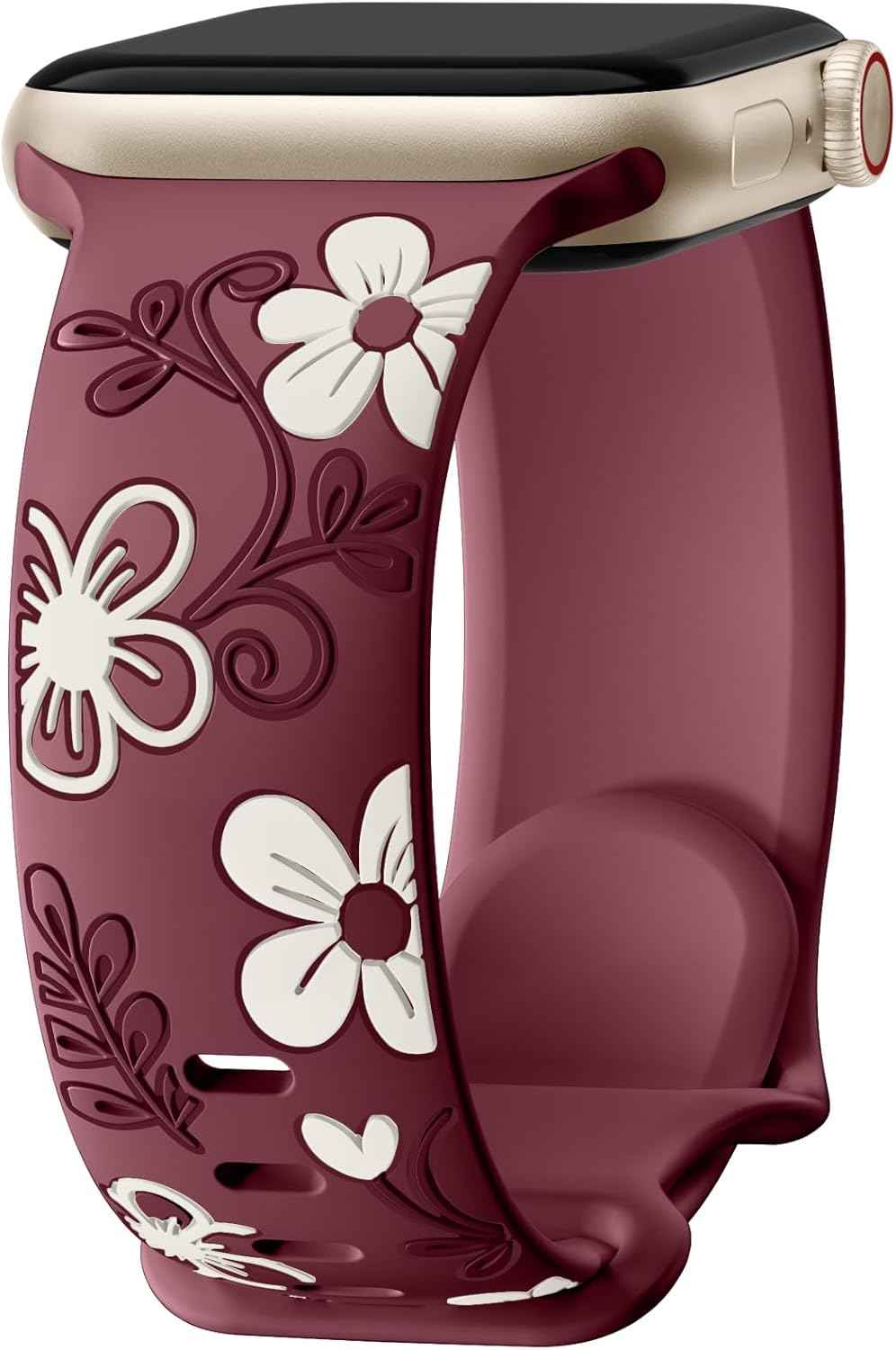 Witzon Floral Band Compatible with Apple Watch Bands For Women 40mm 41mm 38mm 42mm 44mm 45mm 46mm 49mm, Engraved Cute Flower Silicone Dressy Strap for iWatch Series 11 10 9 8 7 6 5 4 3 2 SE Ultra