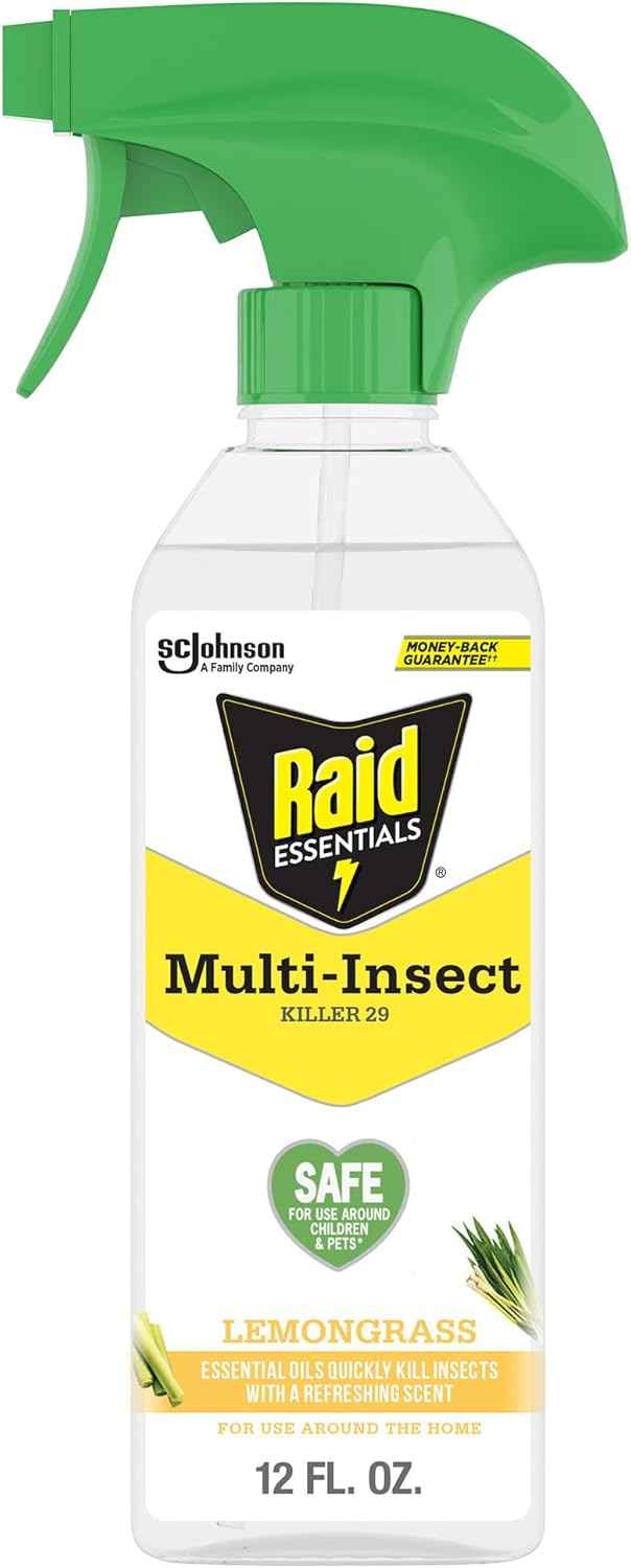 Raid Essentials Multi-Insect Killer Spray, Child and Pet Safe, for Indoor Use, Lemongrass Scent, 12 fl oz