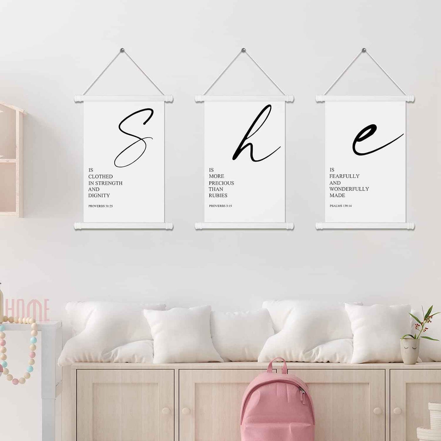 3 Pcs Woman Bible Verses Wall Art Inspirational Quotes Saying Christian Scripture Biblical Framed Decor with Verse Proverbs 3:15 Motivational Quotes for Nursery Home Office, 7.9 x 11.8 Inches(Simple)