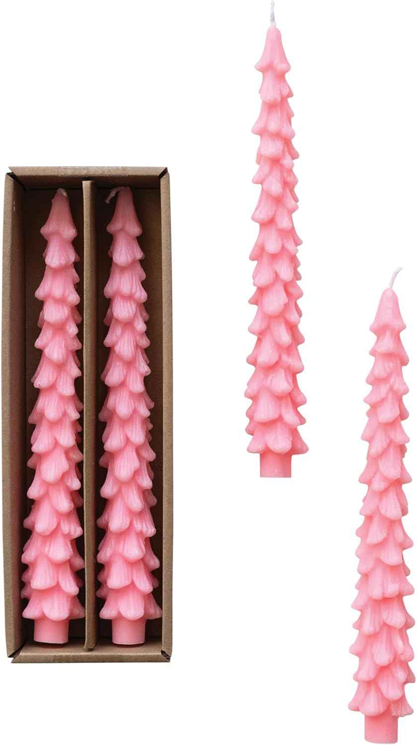 Creative Co-Op Unscented Tree Shaped Taper Candles, Evergreen, Boxed Set Of 2