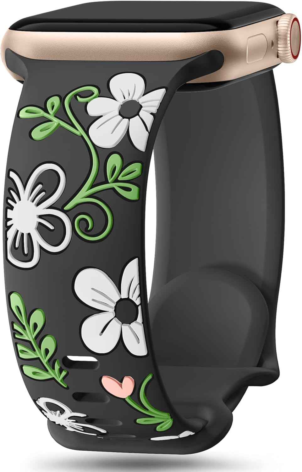Witzon Floral Band Compatible with Apple Watch Bands For Women 40mm 41mm 38mm 42mm 44mm 45mm 46mm 49mm, Engraved Cute Flower Silicone Dressy Strap for iWatch Series 11 10 9 8 7 6 5 4 3 2 SE Ultra