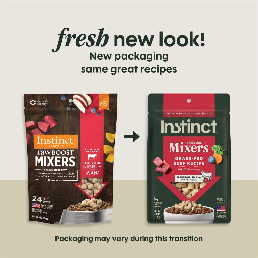 Instinct Raw Boost Mixers, Freeze Dried Dog Food Topper, Grain Free Recipe - All-Natural Beef, 6 oz. Bag