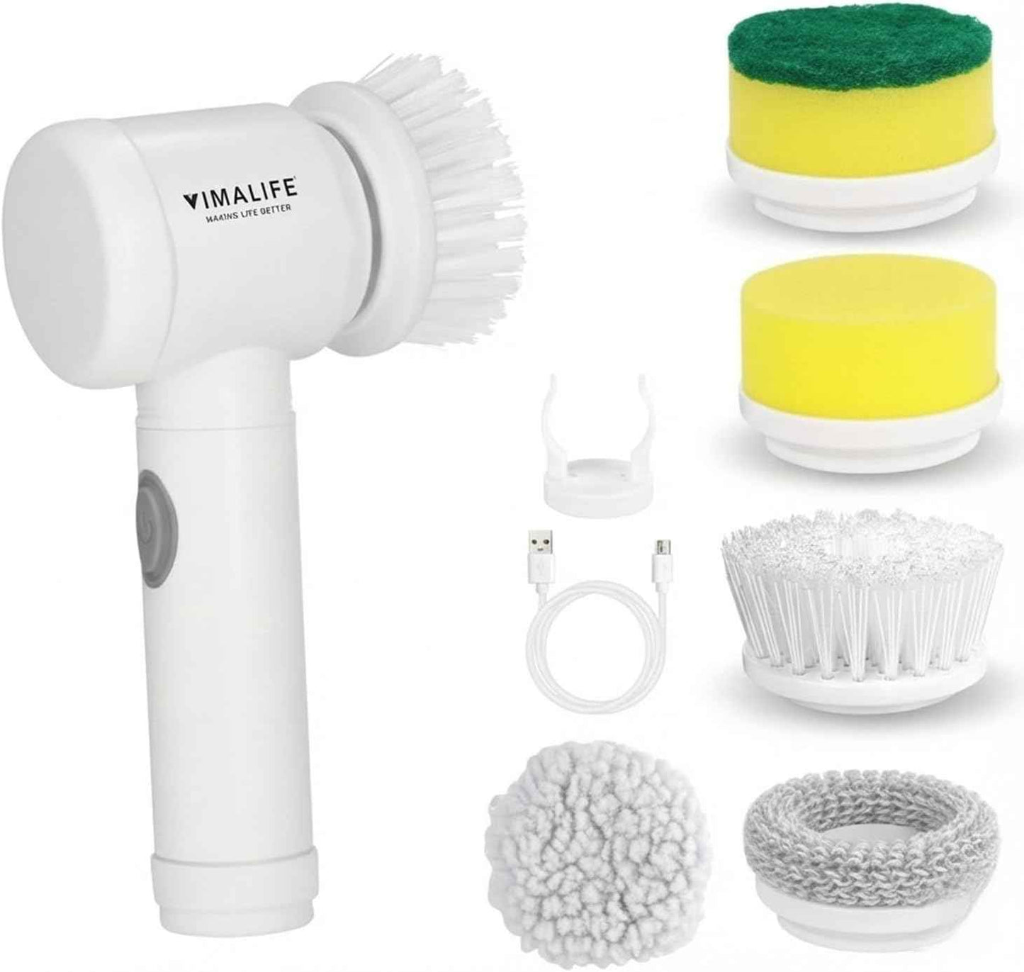VIMALIFE Electric Spin Scrubber, Cordless Bathroom Cleaning Brush IPX6 Waterproof with 5 Replaceable Heads, Power Scrubber for Bathtub, Tiles, Car Wash, Kitchen & Multi-Surface Home Cleaning