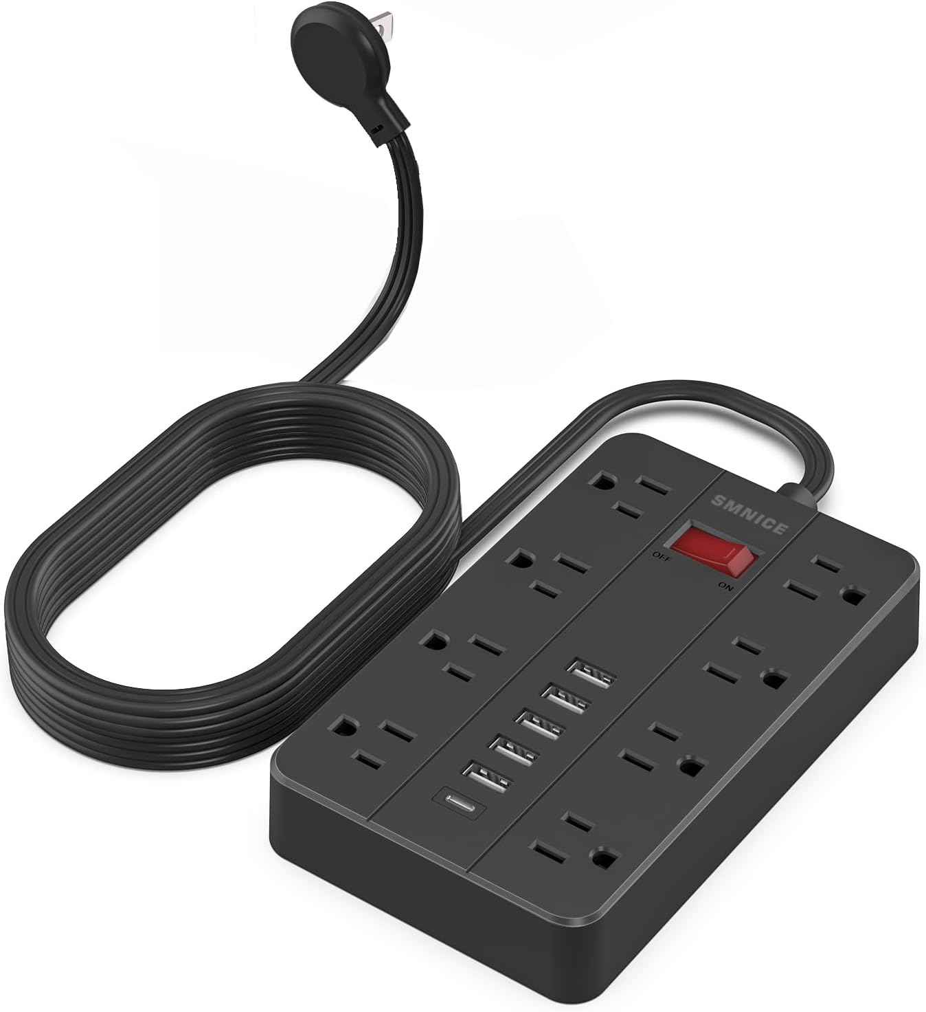 Power Strip with USB,Surge Protector Flat Plug with 8 Widely Spaced Outlets and 6 USB Ports(1 USB C), 5ft Extension Cord Wall Mountable Phone Tablet Laptop Computer Multiple Devices