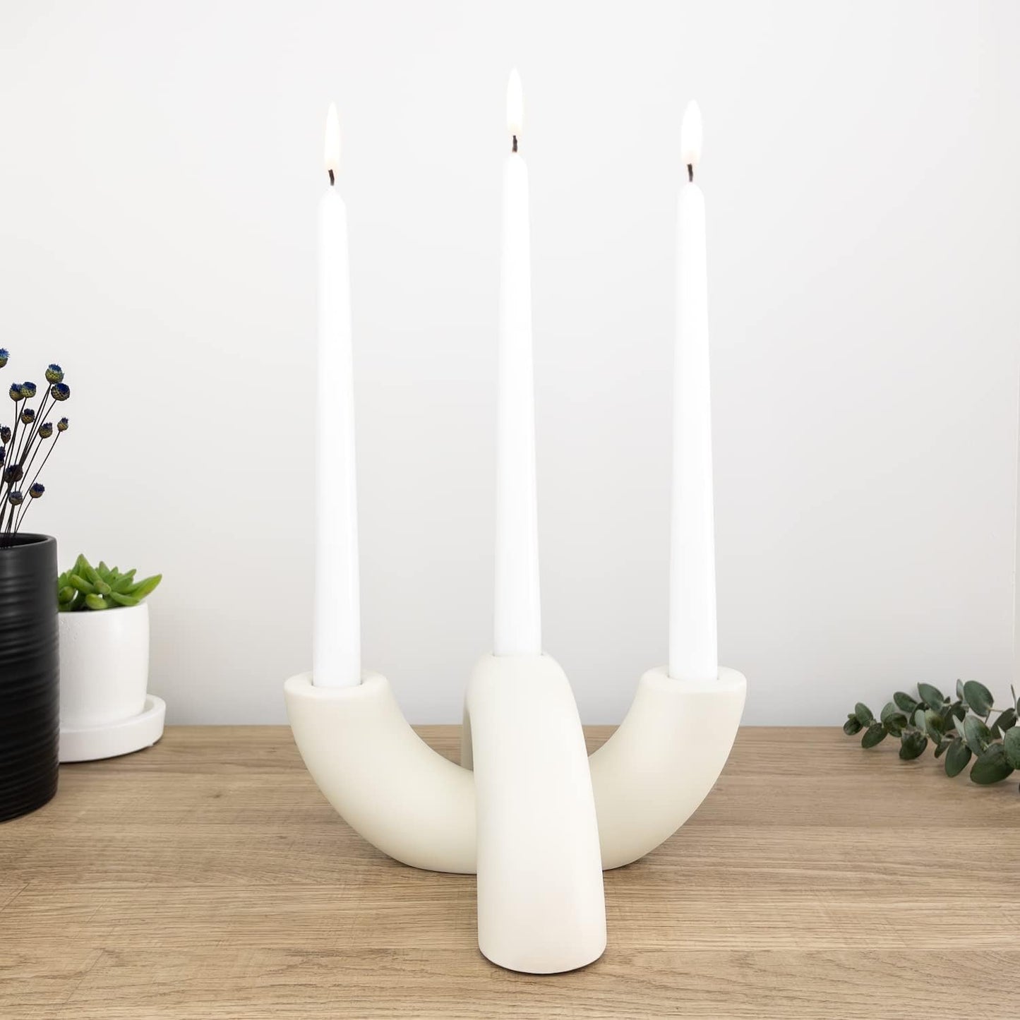 Taper Candle Holder Set - Candle Stick Holders for Dining Room Table, Entryway Table, or Fireplace Mantel - Modern Candelabra Home Decor (White)