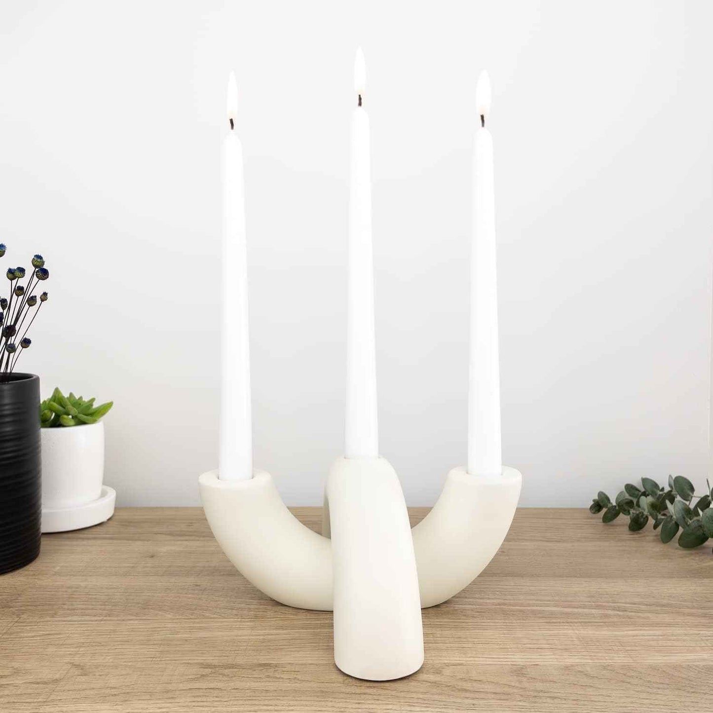 Taper Candle Holder Set - Candle Stick Holders for Dining Room Table, Entryway Table, or Fireplace Mantel - Modern Candelabra Home Decor (White)