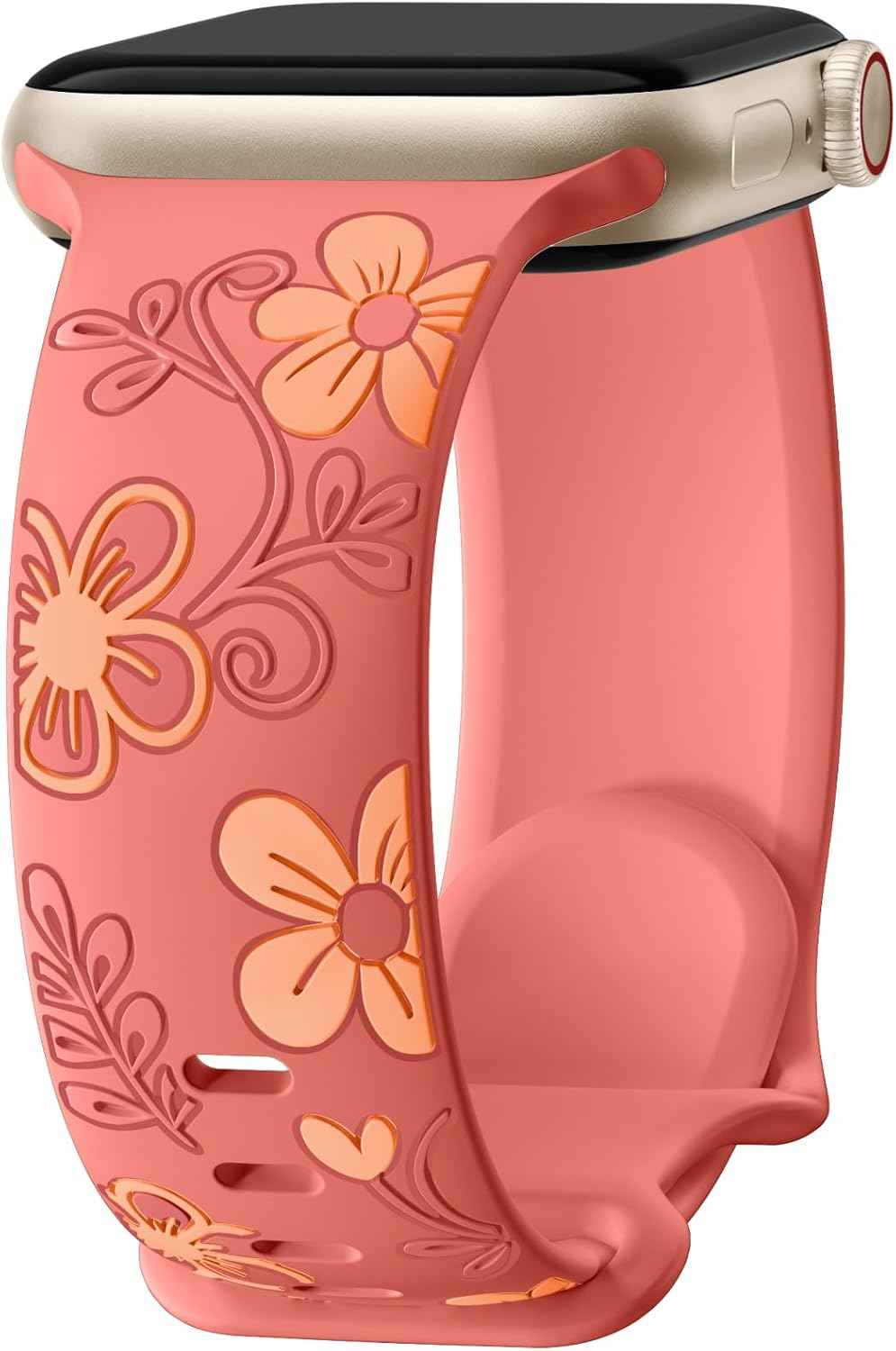 Witzon Floral Band Compatible with Apple Watch Bands For Women 40mm 41mm 38mm 42mm 44mm 45mm 46mm 49mm, Engraved Cute Flower Silicone Dressy Strap for iWatch Series 11 10 9 8 7 6 5 4 3 2 SE Ultra