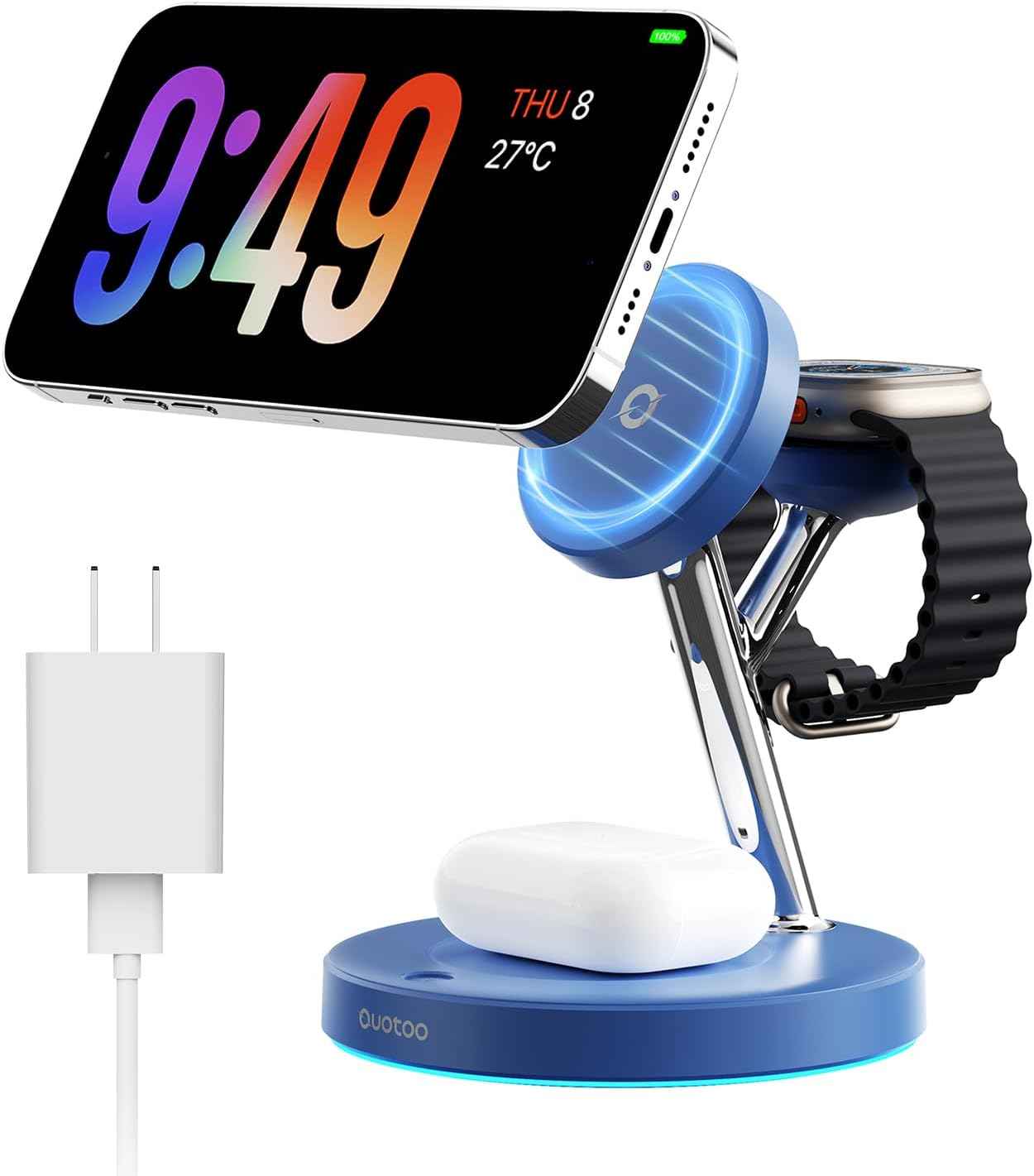 2026 3 in 1 Charging Station for Apple Compatible with Magsafe Charger Stand for iPhone 17 16 15 14 13 12 Wireless Charging Station for AirPods Wireless Charger for iWatch Series