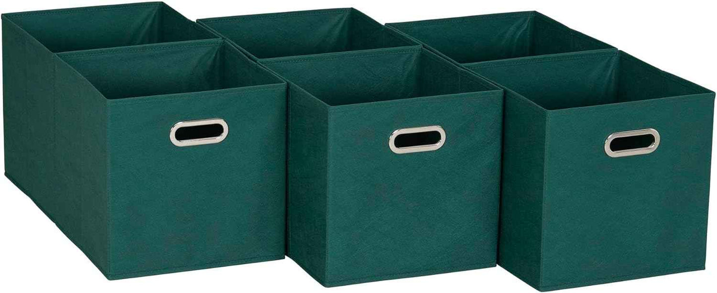Household Essentials Foldable Fabric Storage Bins 6 Piece Set, Strong Poly-Woven Fabric, Sturdy Chipboard Sides, Grommet Front Handle, Stackable and Foldable, Classic Design, Black