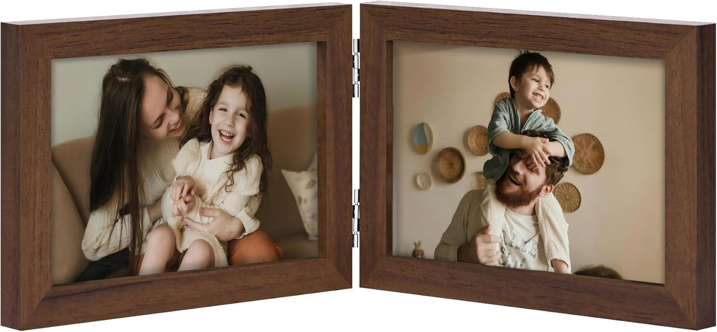 decorUhome Double 4x6 Picture Frame Vertical, Engineered Wood Bifold Photo Frame with Plexiglass for Tabletop Display, 4x6, Black
