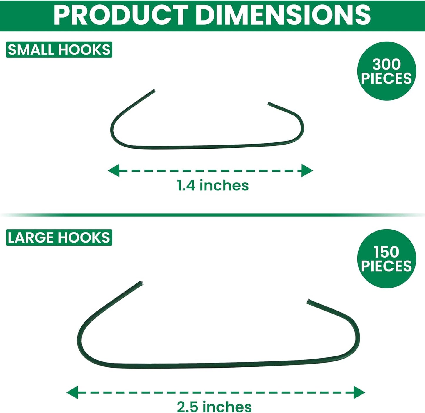 Iconikal 450-Count Green Ornament Hooks Heavy Duty 1.4 & 2.5-Inch Christmas Tree Hangers for Large Small Decorations Blends with Tree Bulk Pack