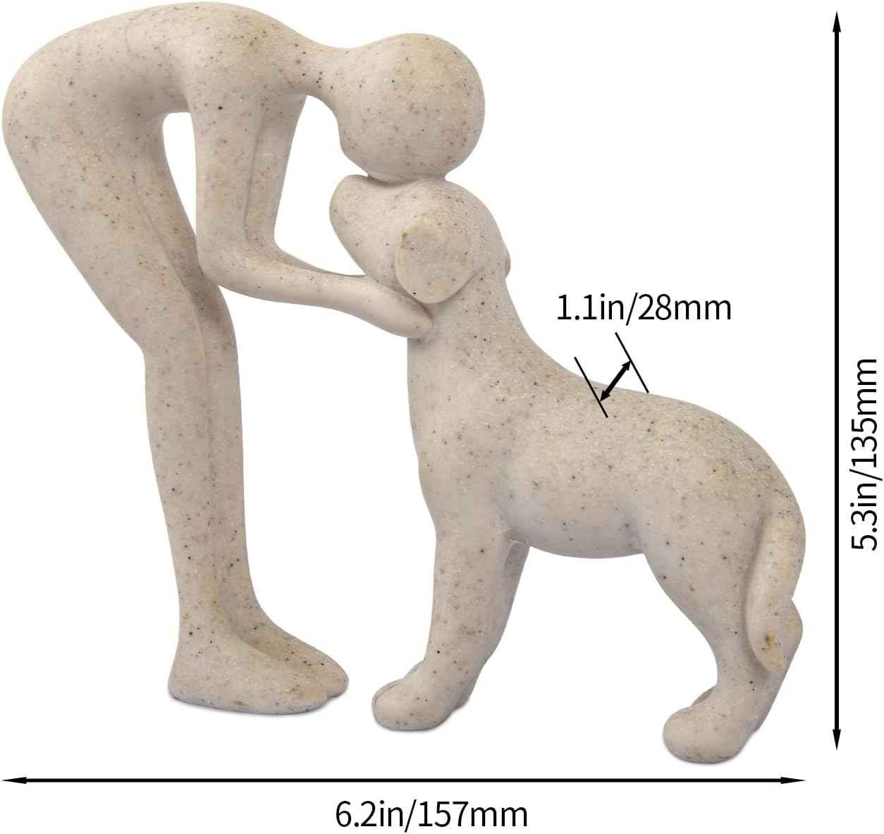 Dog Sculpture Home Decor Cute Man and Dog Statue Decoration for OfficeγLiving RoomγBedroomγHomeοΌ Memory Gifts for Pet Lovers (Sandstone)