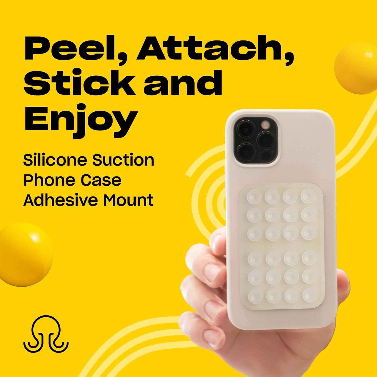 Classic - Silicone Suction Phone Case Adhesive Mount - Hands-Free, Strong Grip Holder for Selfies & Videos - iPhone & Android Compatible - 2.25β³ x 3.25β³, Transparent