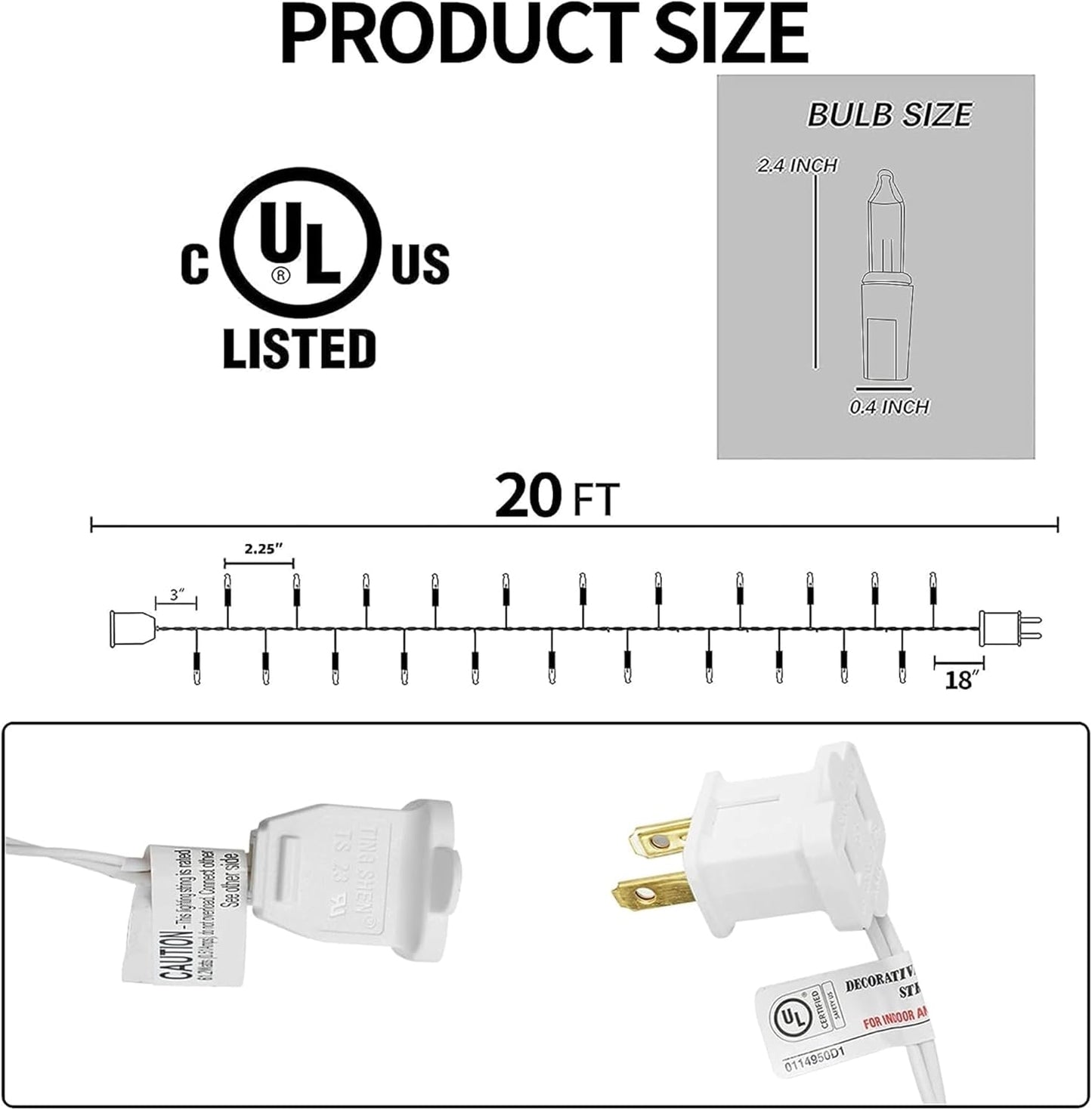 TW SHINE Warm White Christmas Lights, 20FT 100 Count Incandescent White Wire Christmas Tree Lights, Waterproof Xmas String Lights for Outdoor Indoor Home Party Decorations