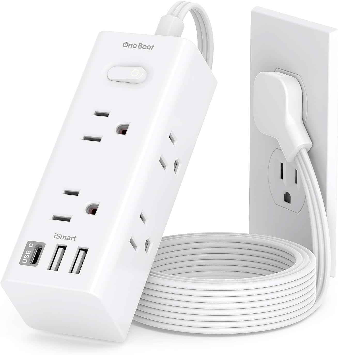 One Beat 10Ft Extension Cord with Multiple Outlets,Flat Plug Power Strip Surge Protector with 10 Ft Long Cord,6 Outlet 4 USB Ports (2USB C),Multi Outlet Wall Plug for Travel,College,Dorm Essentials