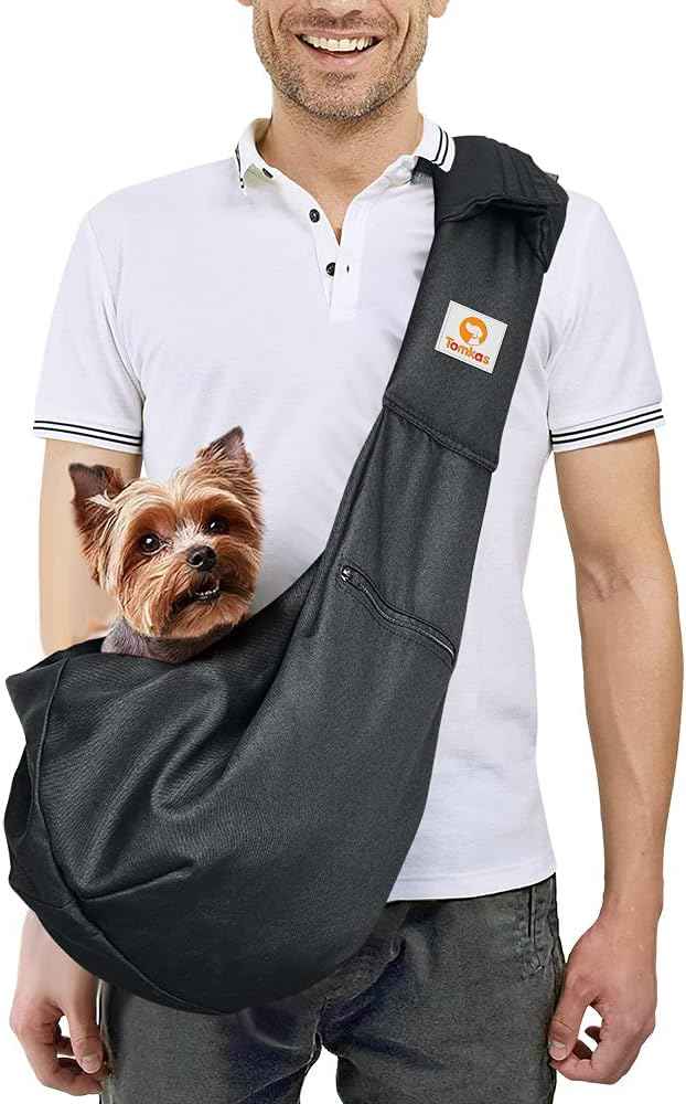 Tomkas Small Dog Sling Carrier - Classic Pocket & Classic Strap - for 3-10 lbs Pets(Black)