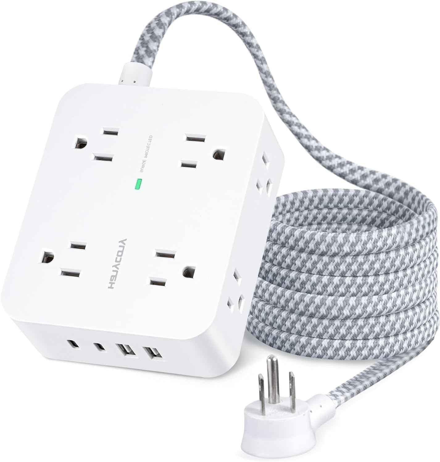 Surge Protector Power Strip - HANYCONY 8 Outlets 4 USB (2 USB C) Charging Ports, Multi Plug Outlet Extender, 5Ft Braided Extension Cord, Flat Plug Wall Mount Desk Charging Station for Home Office ETL