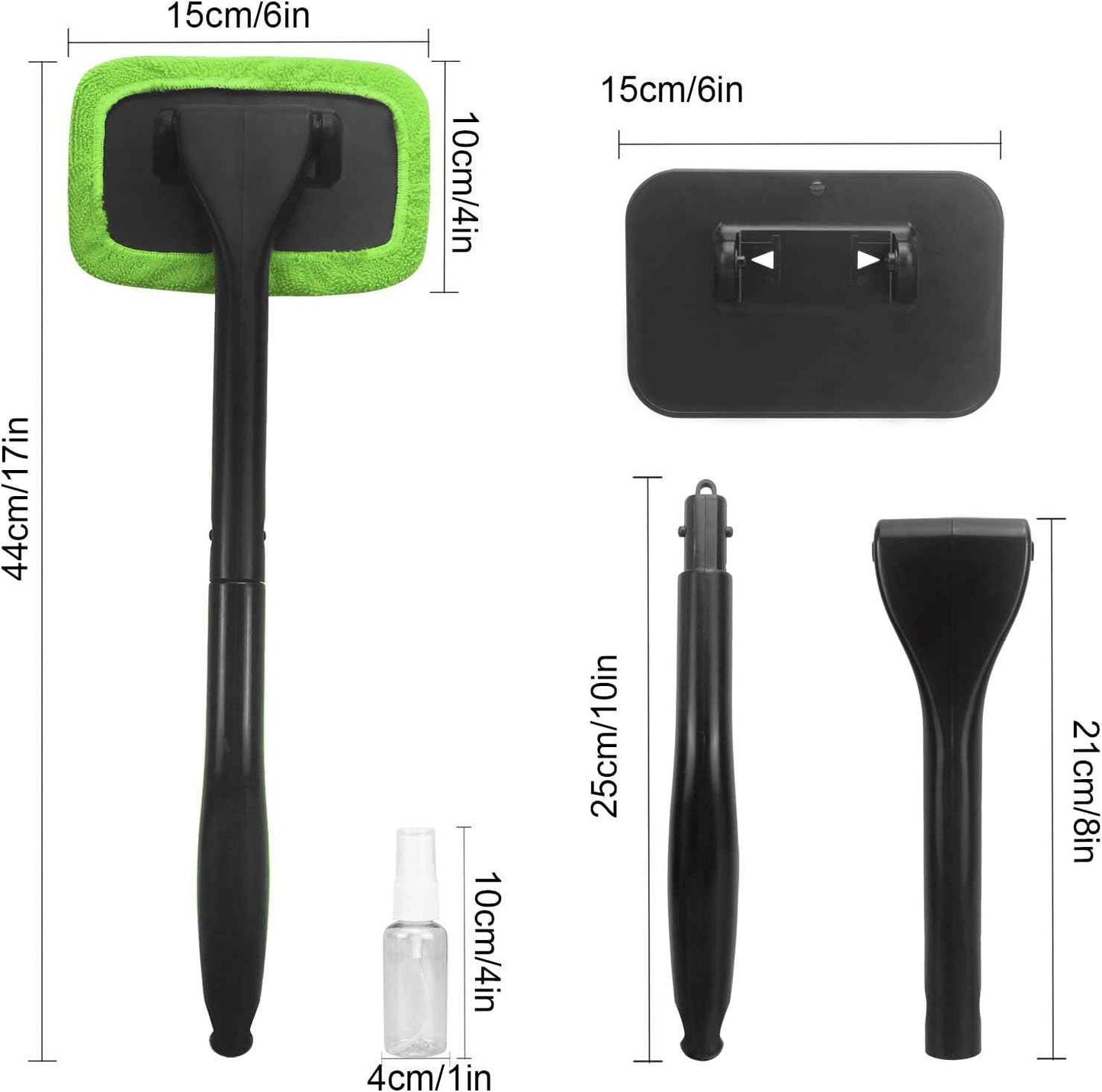 Car Windshield Cleaning Tool, Windshield Cleaner with 4 Washable and Reusable Microfiber Pads and Extendable Handle, for Auto Glass Wiper