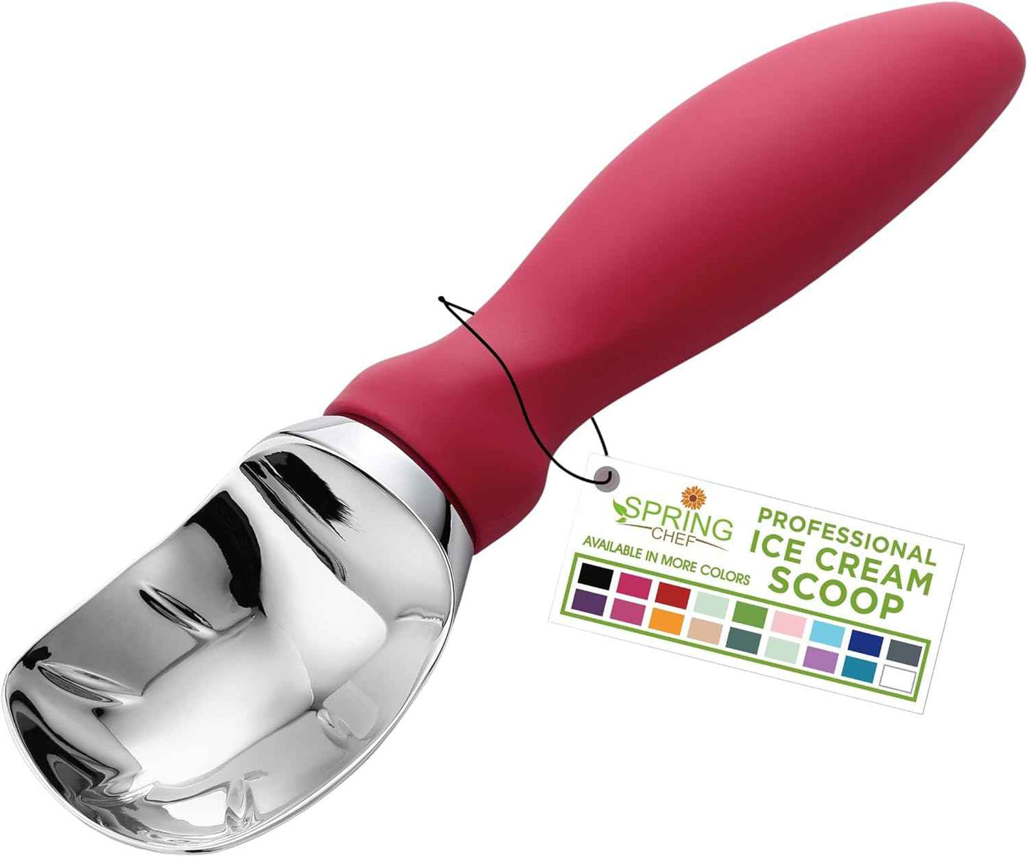 Spring Chef Heavy Duty Ice Cream Scoop with Comfortable Handle - Professional Ice Cream Scooper for Gelato, Sorbet, Cookie Dough, Melon, Frozen Yogurt - Dishwasher Safe Metal Kitchen Tool - Black