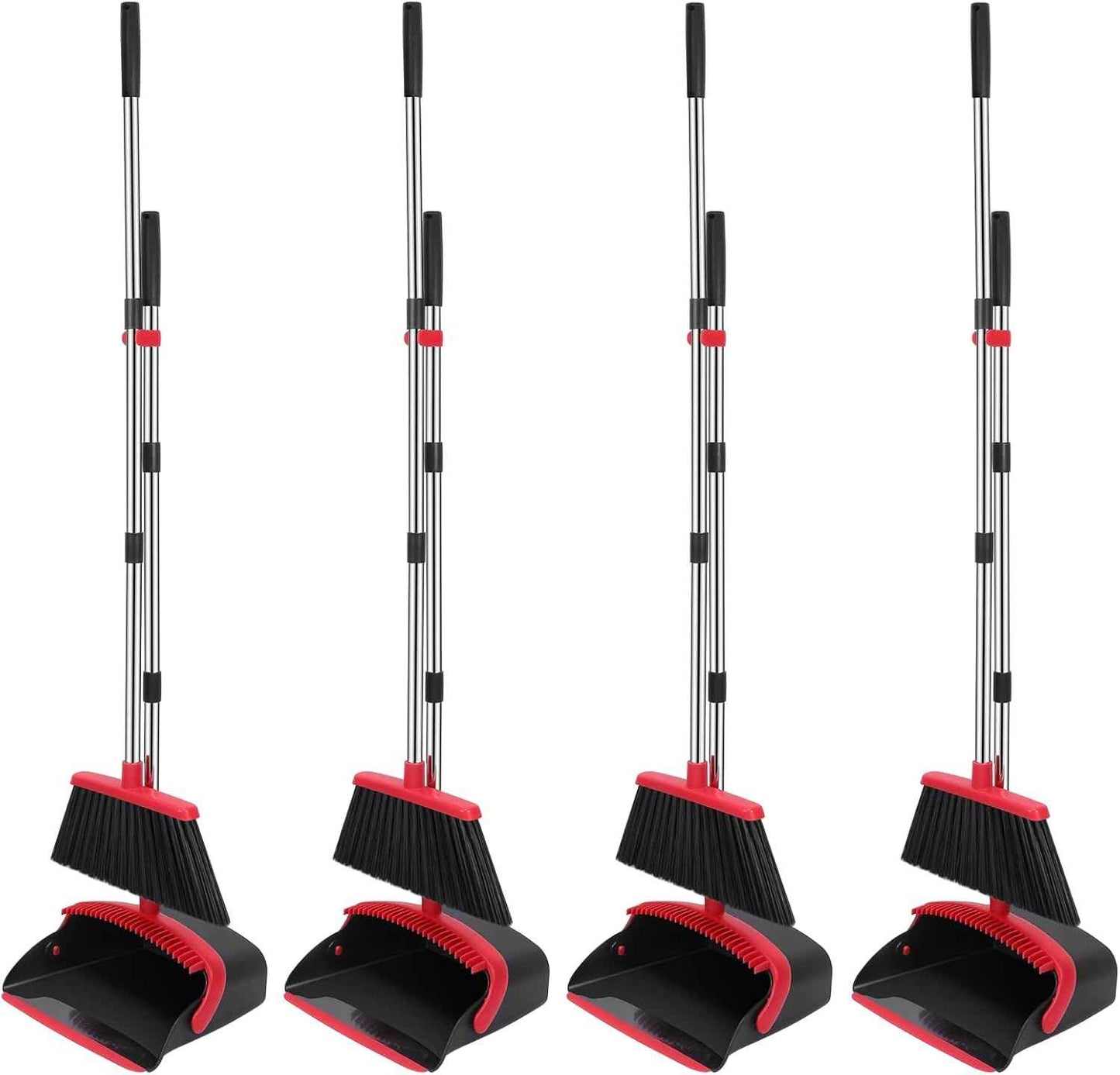 NACENA Broom and Dustpan Set, 52-in Long Adjustable Handle Broom Dustpan Combo with Dustpan Teeth to Automatically Clean Hair Suitable for Home Kitchen Office Hall FloorοΌBlack&RedοΌ