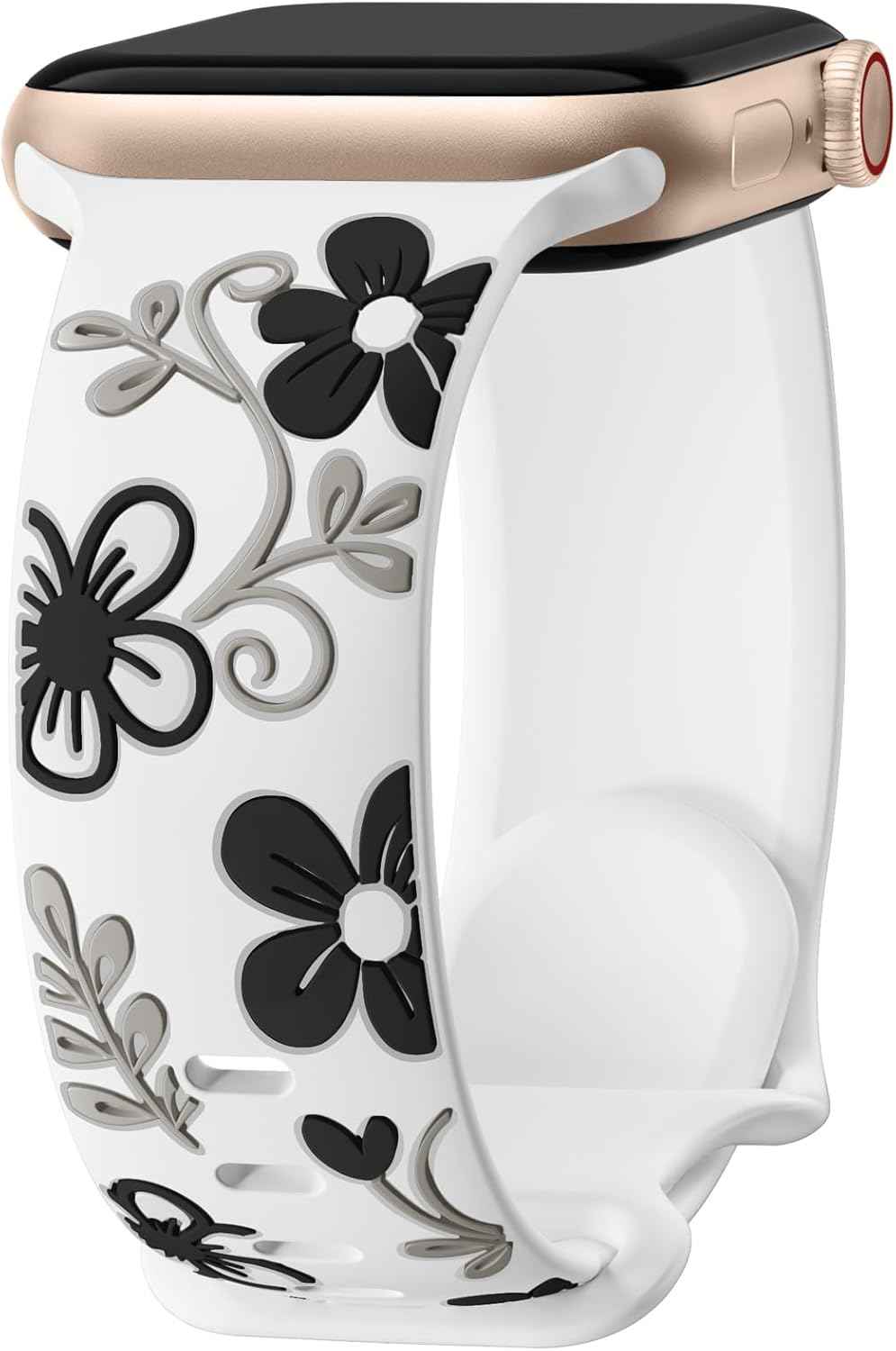 Witzon Floral Band Compatible with Apple Watch Bands For Women 40mm 41mm 38mm 42mm 44mm 45mm 46mm 49mm, Engraved Cute Flower Silicone Dressy Strap for iWatch Series 11 10 9 8 7 6 5 4 3 2 SE Ultra