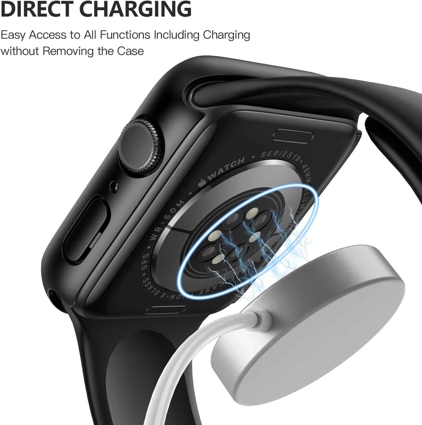 Misxi 2 Pack Tempered Glass Case Compatible for Apple Watch Series 11 (2025) Series 10 46mm, Screen Protector Cover for iWatch, Black