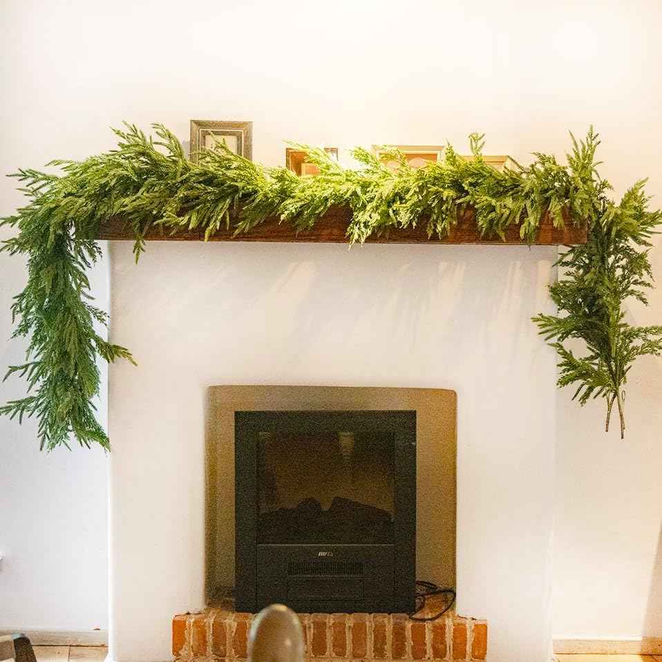 9ft Handmade Christmas Garland,Artificial Norfolk Pine Needles Greenery Seasonal Garland for Christmas Firepalce Winter Holiday Indoor Outdoor Decoration