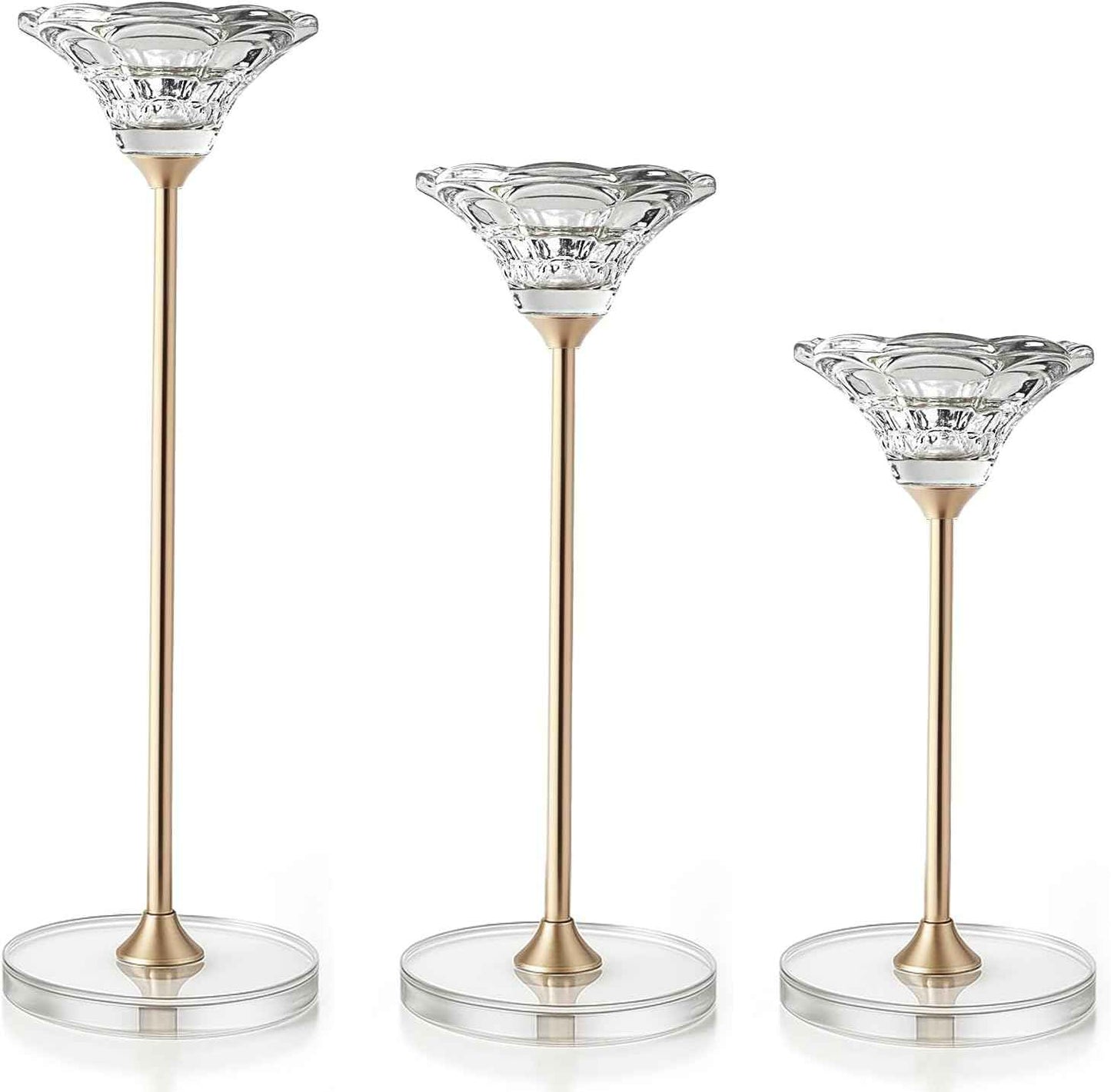 Candlestick Holders, Crystal 2 in 1 Taper and Pillar Candle Holders, Set of 3 Clear Glass Candle Holder, Decorative Candle Holder Candelabra for Home Decor, Wedding, Party, Anniversary