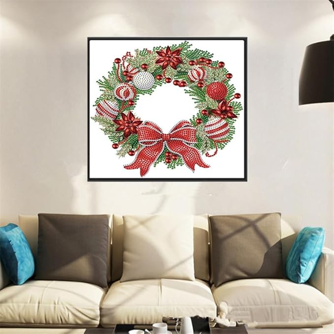 KTHOFCY 5D DIY Diamond Painting Kits for Adults Kids, Whitelotous Christmas Wre Full Drill Embroidery Cross Stitch Crystal Rhinestone Paintings Pictures Arts Wall Decor Painting Dots Kits 11.8X11.8 IN