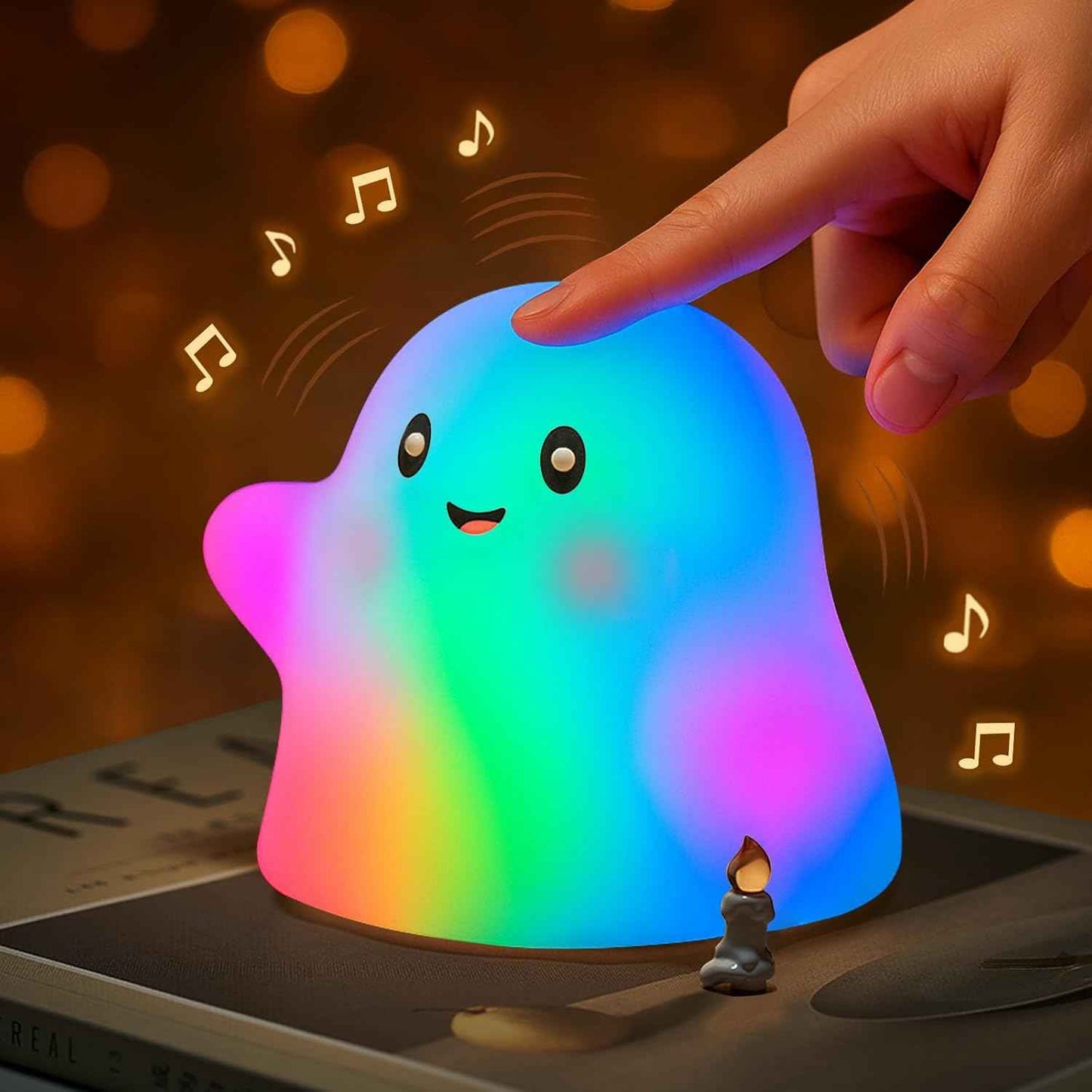 nextanG RGB Ghost Night Light – Color-Changing Tap Control Fun Toy for Kids, Soft Squishy Silicone Lamp with Sounds, Dimmable Rechargeable Bedside & Table Lamp, Funny Gift for Boys & Girls