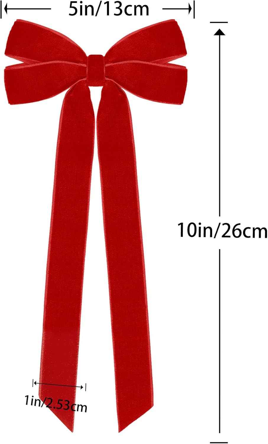 12Pcs Red Velvet Ribbon Bows Christmas Tree Decorations,5in x 10in Xmas Ornaments for Tree Home Party Front Door Wreath Holiday Decor