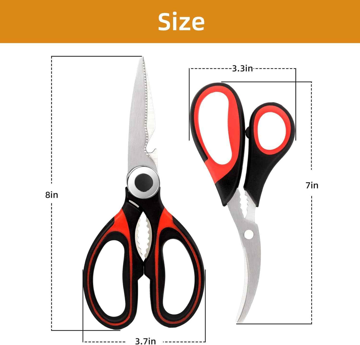 Kitchen Shears Set of 2, Heavy Duty Kitchen Scissors Seafood Scissors, Stainless Steel Sharp Food Cooking Scissors for Meat, Bones, Fish, Poultry, Vegetables, Chicken, Dishwasher Safe