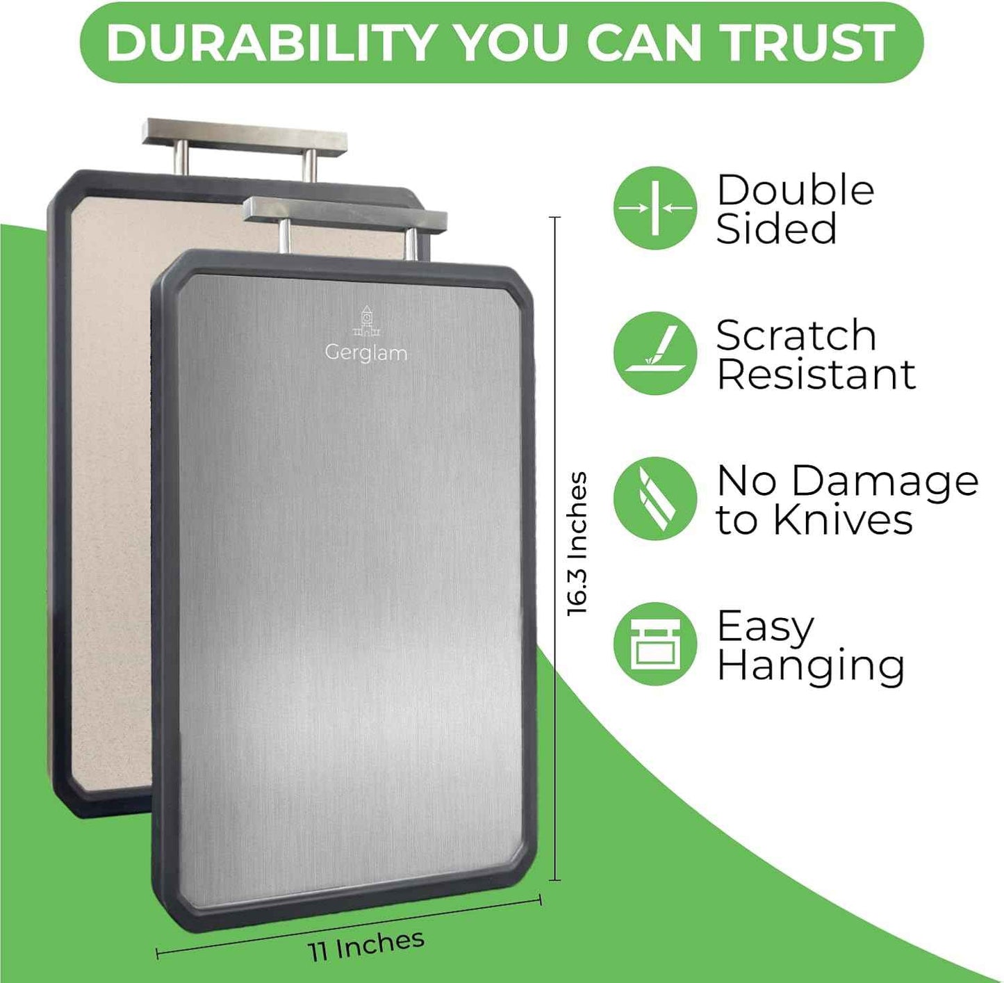 Stainless Steel Cutting Board, Double-Sided Wheat Straw and Steel Cutting Board with Cut-Resistant Gloves, Food Grade 16x11" Chopping Board, Dishwasher Safe Easy to Clean