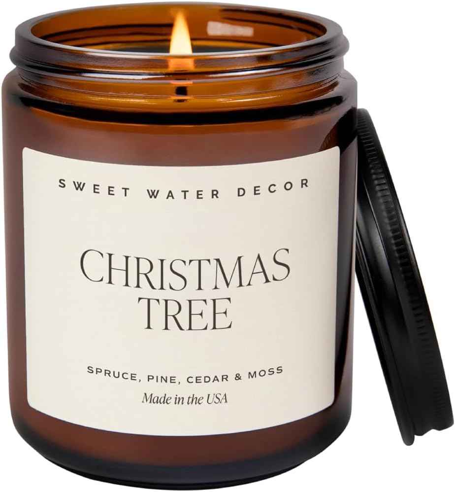 Sweet Water Decor Warm and Cozy Soy Candle - Orange Peel, Cinnamon, Ginger and Clove Scented Candles for Home - 9oz Amber Jar + Black Lid, 40+ Hour Burn Time, Made in The USA