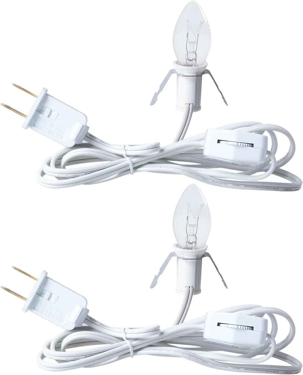 Brightown Accessory Cord with LED Bulb - 6ft Cord with On/Off Switch for Night Lights, Halloween Pumpkin, Blow Mold, Christmas Village House, Holiday Ceramic Trees, Craft Projects, 2 Pack