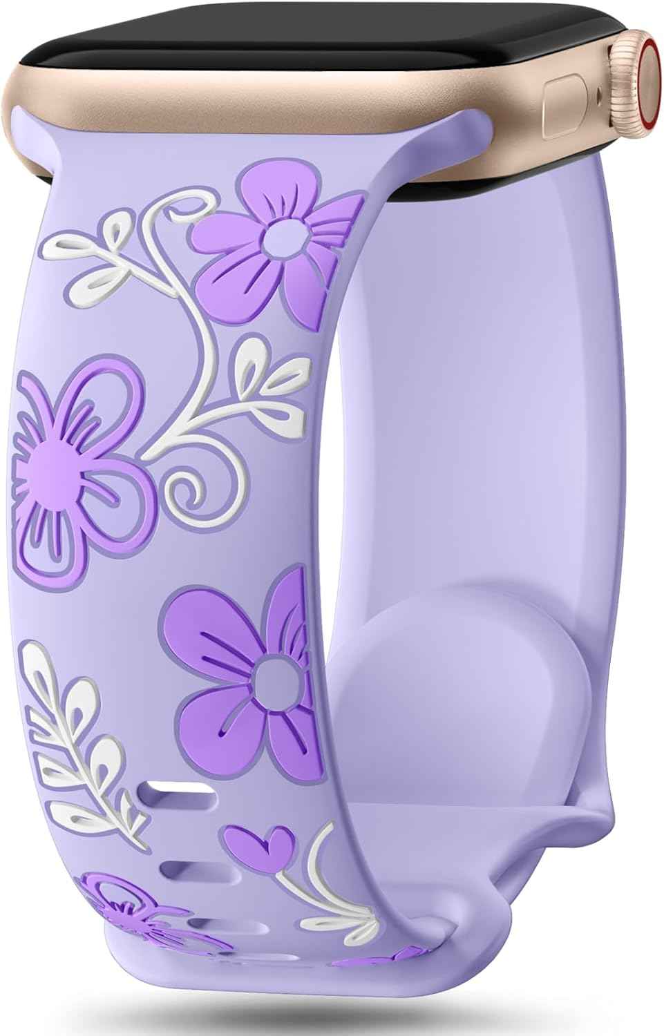 Witzon Floral Band Compatible with Apple Watch Bands For Women 40mm 41mm 38mm 42mm 44mm 45mm 46mm 49mm, Engraved Cute Flower Silicone Dressy Strap for iWatch Series 11 10 9 8 7 6 5 4 3 2 SE Ultra