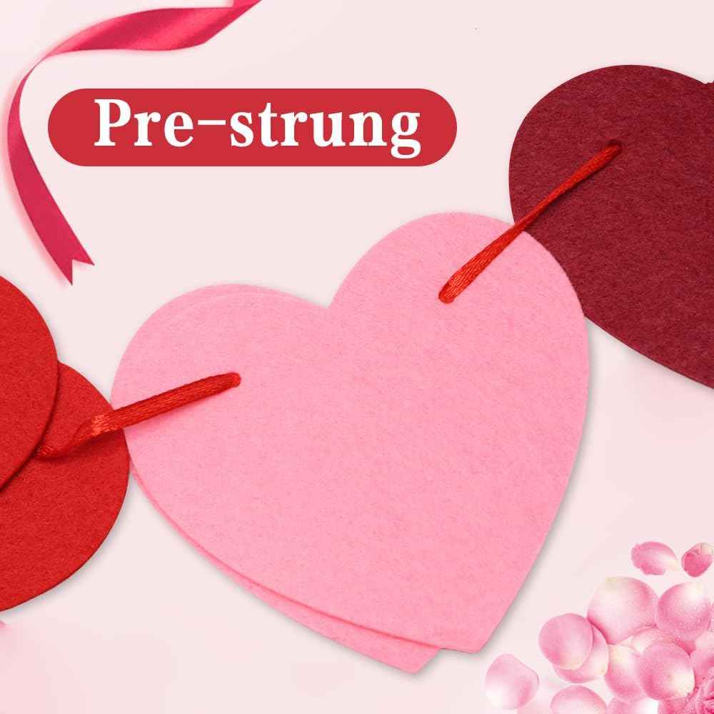 Valentines Day Decorations, 6 Strips Valentines Day Garland - Felt Heart Garland Banner for Mantle, Wall, Party Valentine Decorations - Hanging Hearts Decorations for Valentine Decor
