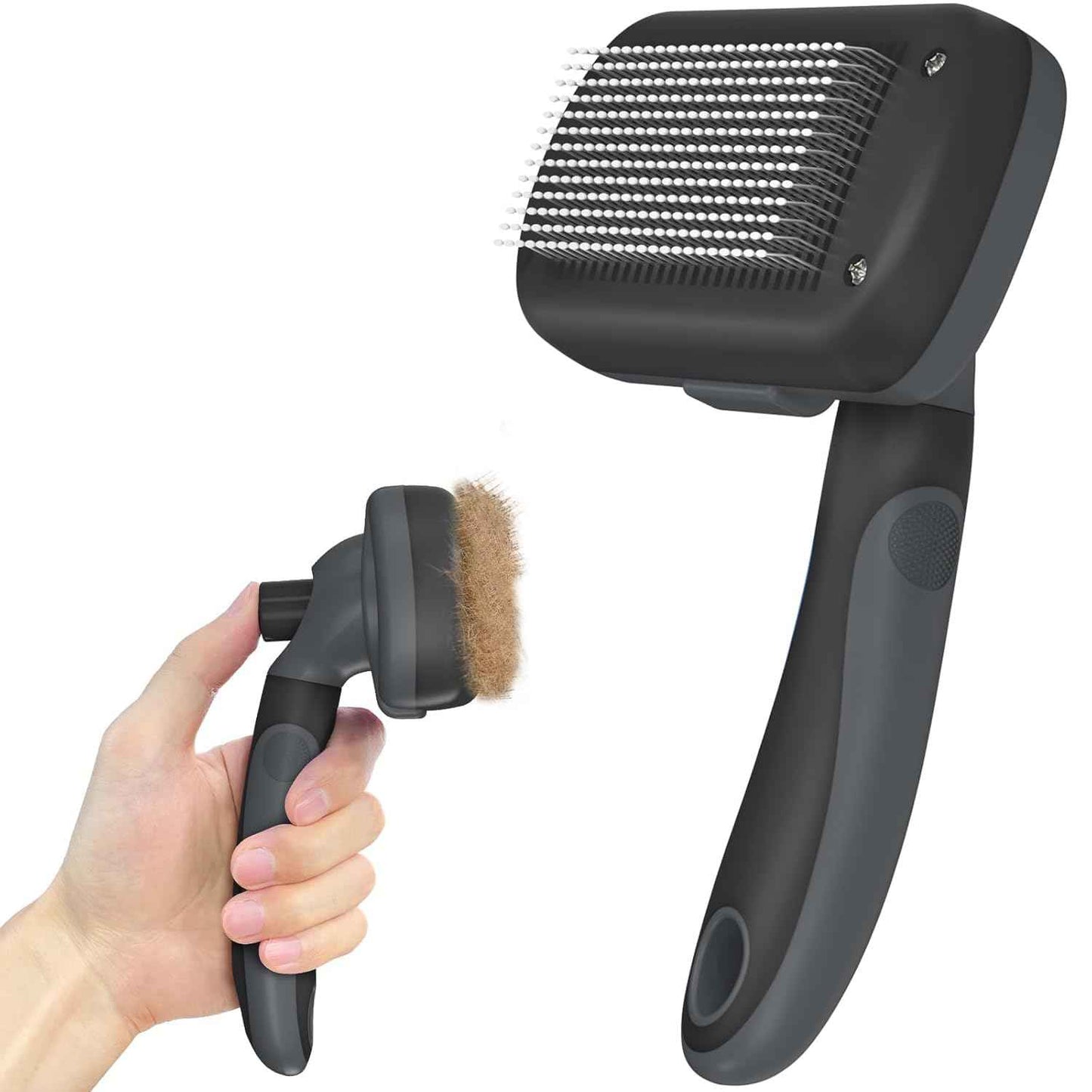 Self Cleaning Shedding Brush - Skin Friendly Grooming Tool for Dogs, Cats, and Puppies, Deshedding and Hair Removal for Long and Short Haired Pets, Black