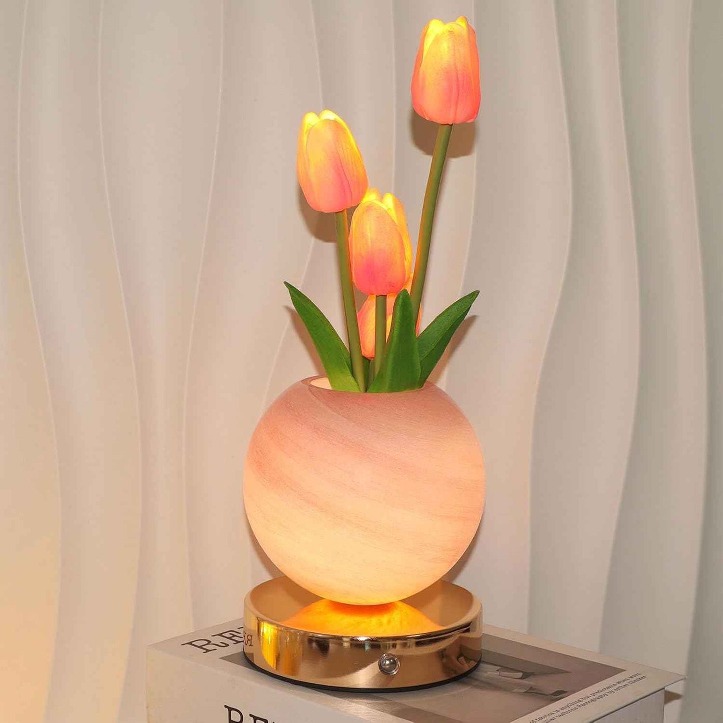 Tulip Flower Lamp, Rechargeable Cordless Touch Table Lamp, 3-Colour Infinitely Dimming Night Light, LED Artificial Tulips Decor, Birthday Gifts for Women Mom (Pink)