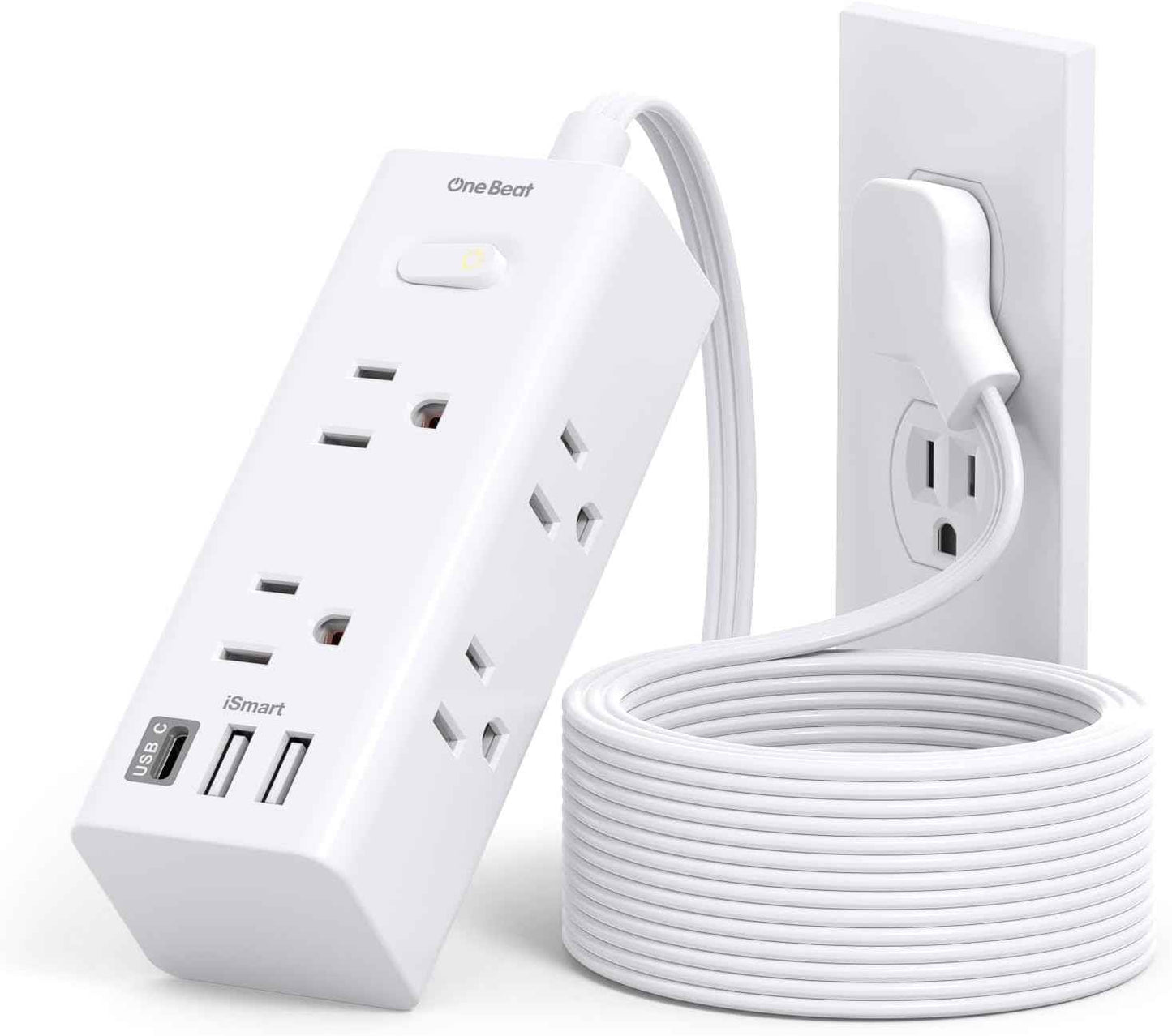 One Beat 10Ft Extension Cord with Multiple Outlets,Flat Plug Power Strip Surge Protector with 10 Ft Long Cord,6 Outlet 4 USB Ports (2USB C),Multi Outlet Wall Plug for Travel,College,Dorm Essentials