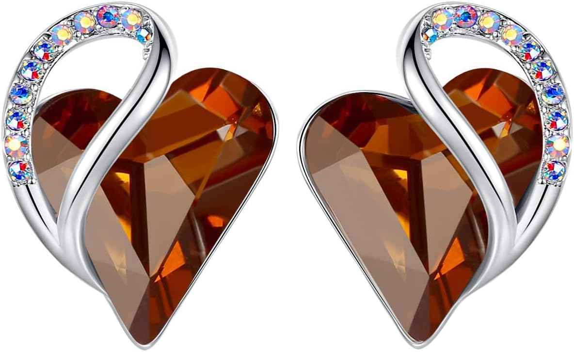 Leafael Infinity love Heart Birthstone Stud Earrings for Women, Valentine's Day Gifts for Mom, Wife, and Her, Silver Plated Birthday Jewelry