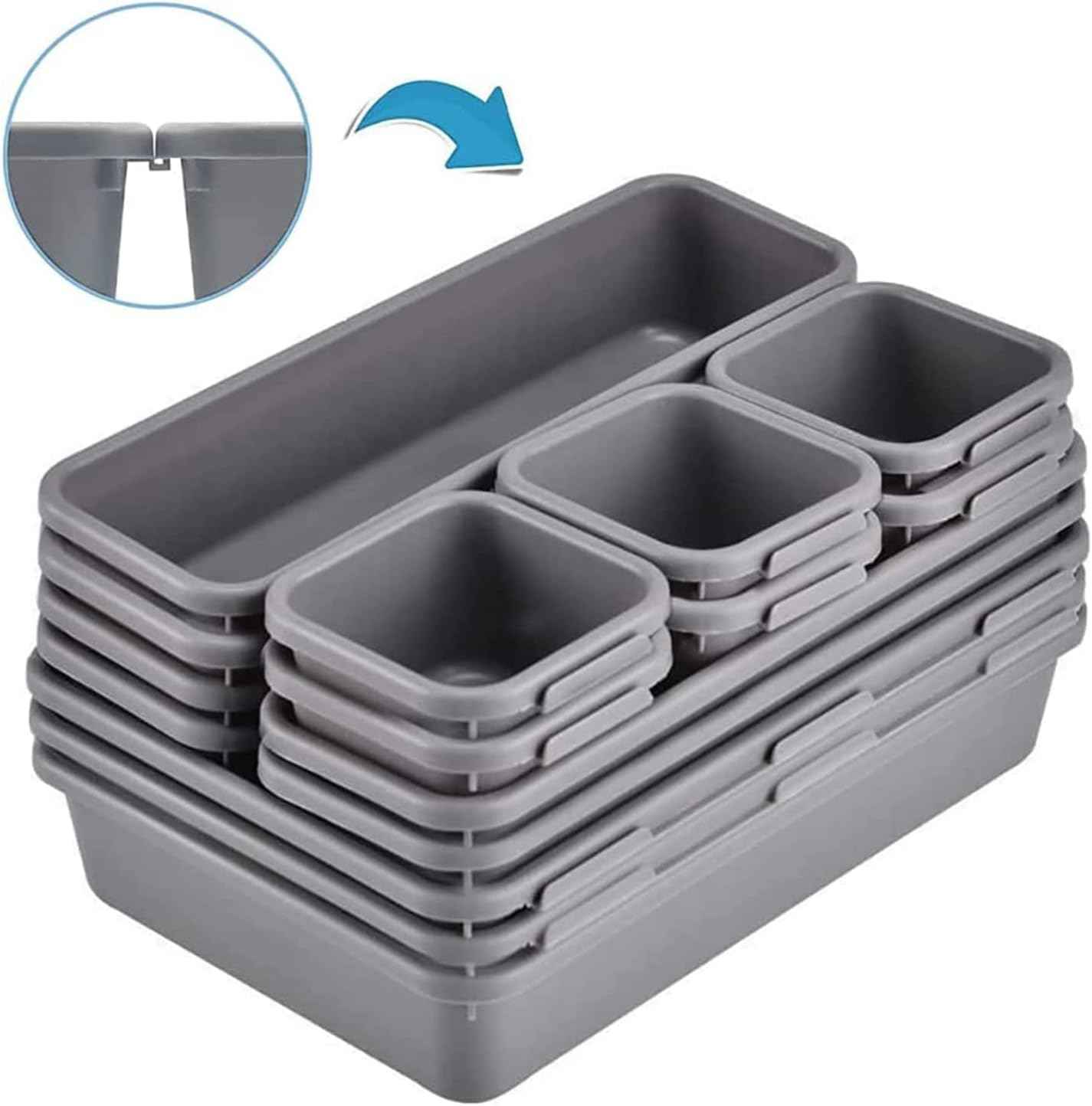 15 PCS Interlocking Desk Drawer Organizer Separator for Office,Bathroom,Kitchen,MakeupοΌBlackοΌ