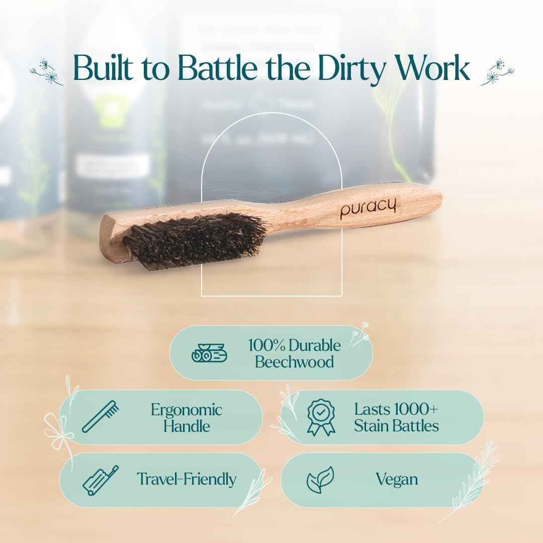 Puracy Laundry Stain Remover Brush for Tough, Deep, and Aged Clothing Stains, with Vegan Bristles for Safe and Effective Stain and Odor Elimination