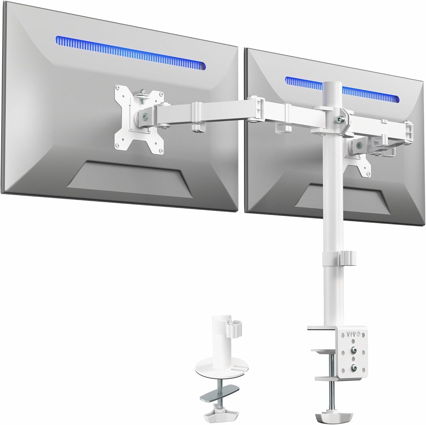 VIVO Dual Monitor Desk Mount, Holds 2 Computer Screens up to 30 inches and 22lbs Each, Heavy Duty Fully Adjustable Steel Stand with C-Clamp and Grommet, Black, STAND-V002
