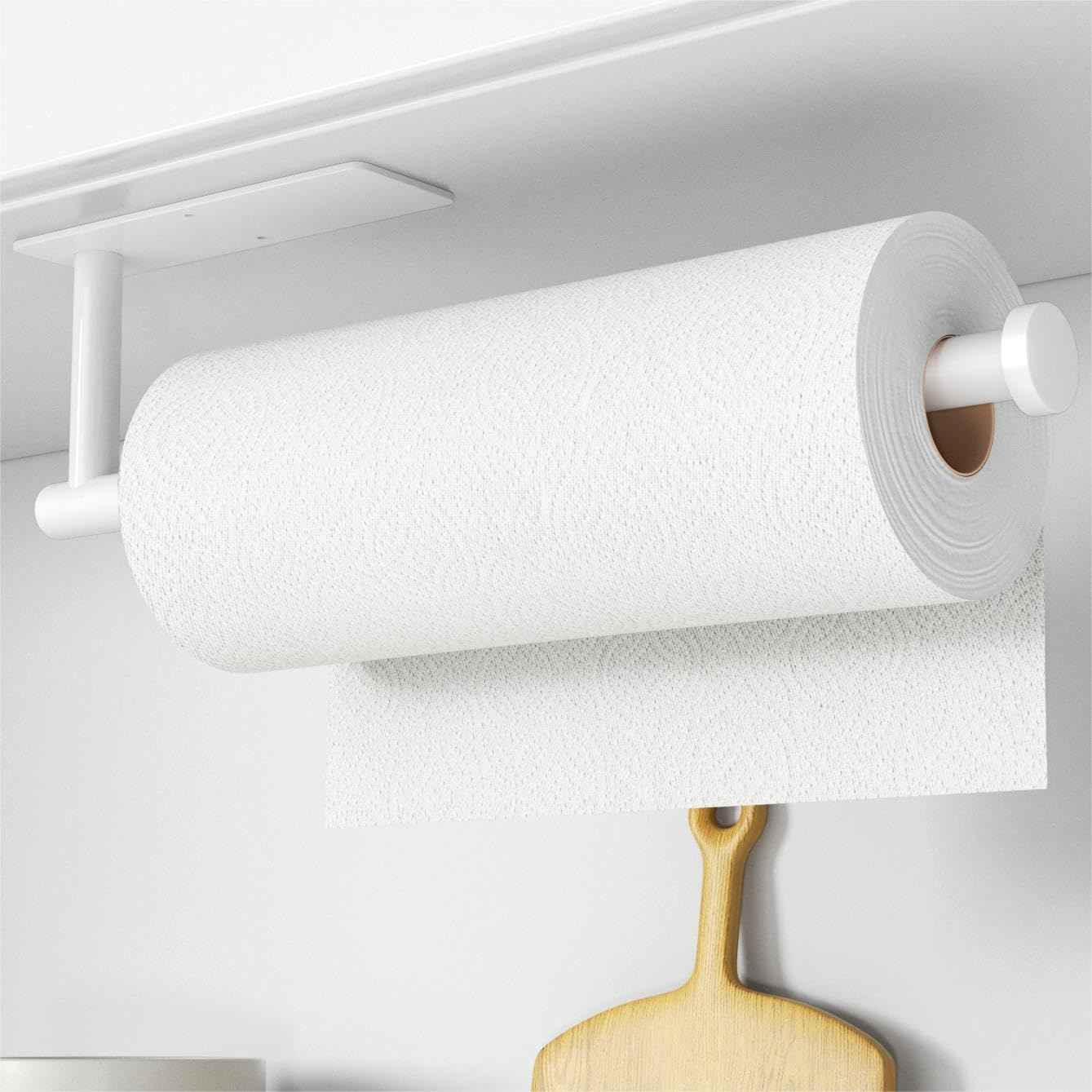 Paper Towel Holder - Self-Adhesive or Drilling, Brushed Nickel, Wall Mounted, SUS304 Stainless Steel Kitchen Roll Dispenser Under Cabinet