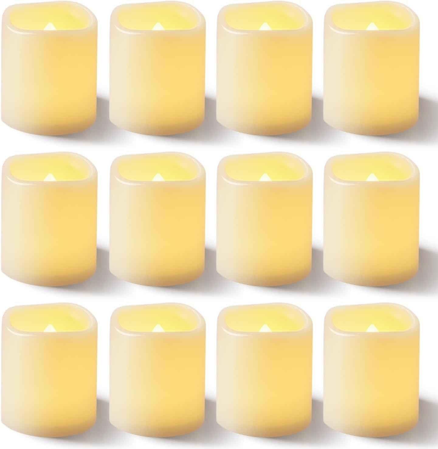 Homemory 24Pack Flickering Flameless Votive Candles,200+Hour Electric Fake Candles,Battery Operated LED Tealight for Wedding,Outdoor,Table,Halloween,Christmas Decor(Warm White,Battery Included)